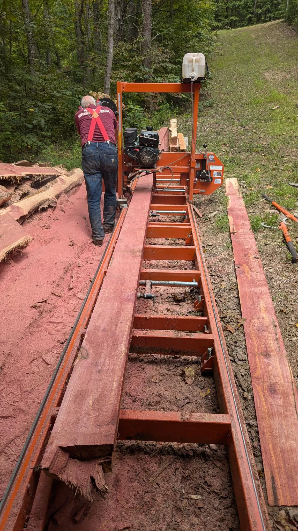 Milling live-edge wood slabs on portable sawmill